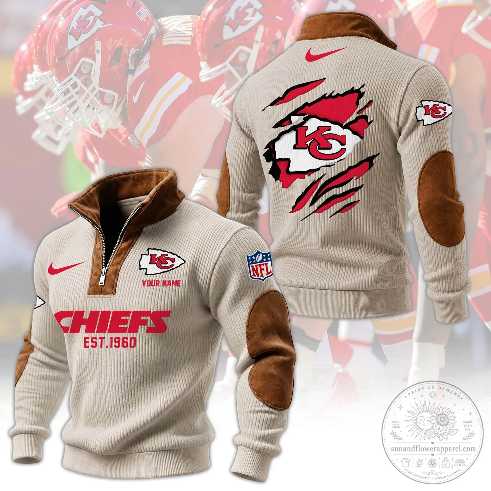 Kansas City Chiefs Heritage Quarter-Zip Pullover Sweatshirt with Elbow Patches 10 Kansas City Chiefs Heritage Quarter-Zip Pullover Sweatshirt with Elbow Patches