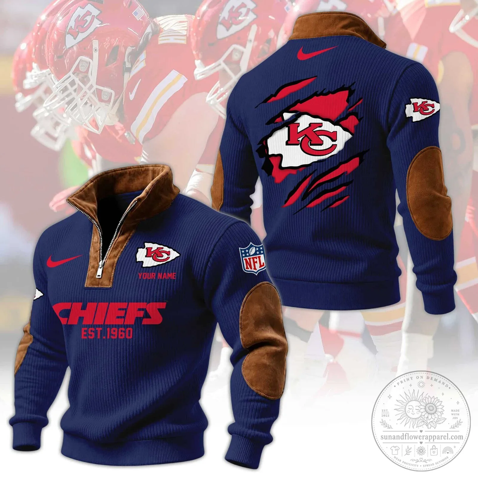 Kansas City Chiefs Heritage Quarter-Zip Pullover Sweatshirt with Elbow Patches 12 Kansas City Chiefs Heritage Quarter-Zip Pullover Sweatshirt with Elbow Patches