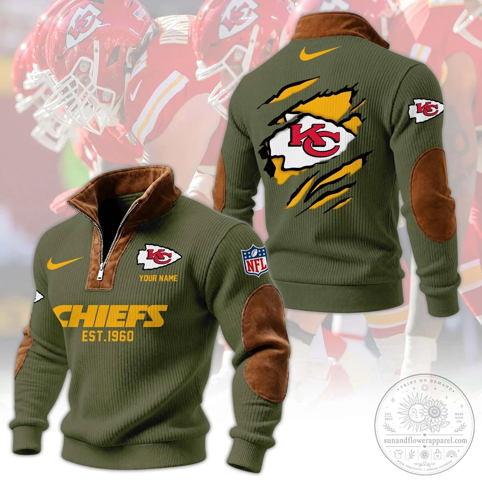Kansas City Chiefs Heritage Quarter-Zip Pullover Sweatshirt with Elbow Patches 13 Kansas City Chiefs Heritage Quarter-Zip Pullover Sweatshirt with Elbow Patches
