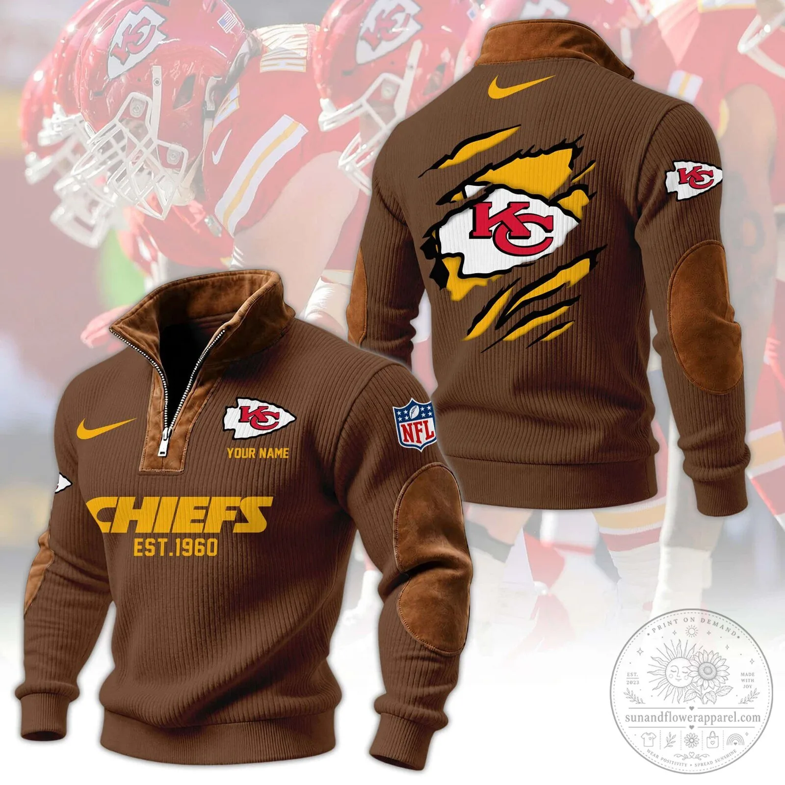 Kansas City Chiefs Heritage Quarter-Zip Pullover Sweatshirt with Elbow Patches 14 Kansas City Chiefs Heritage Quarter-Zip Pullover Sweatshirt with Elbow Patches