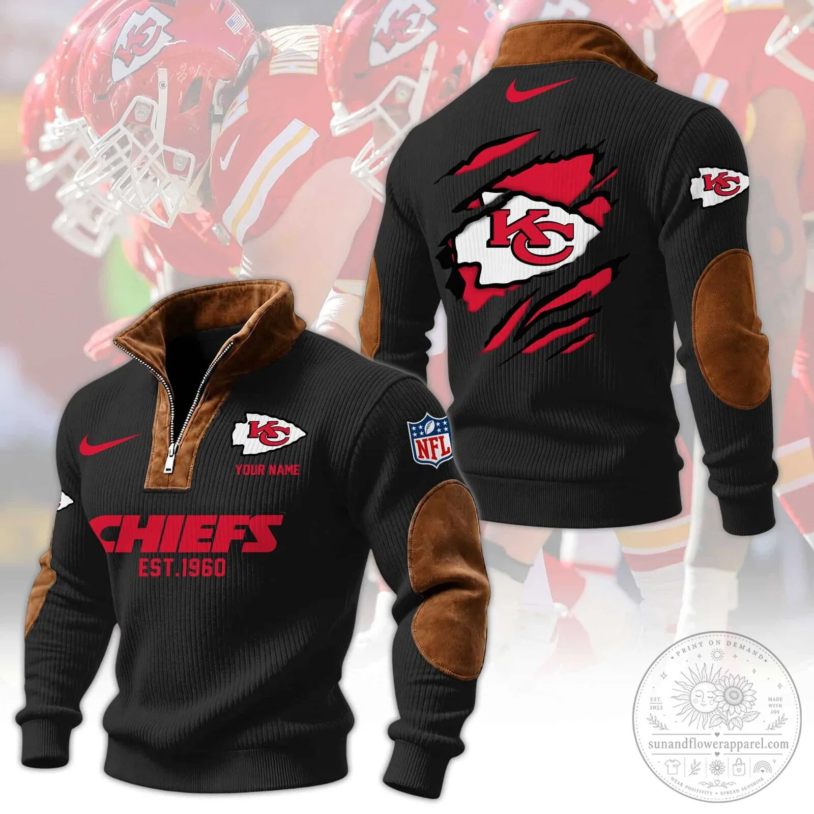 Kansas City Chiefs Heritage Quarter-Zip Pullover Sweatshirt with Elbow Patches 15 Kansas City Chiefs Heritage Quarter-Zip Pullover Sweatshirt with Elbow Patches