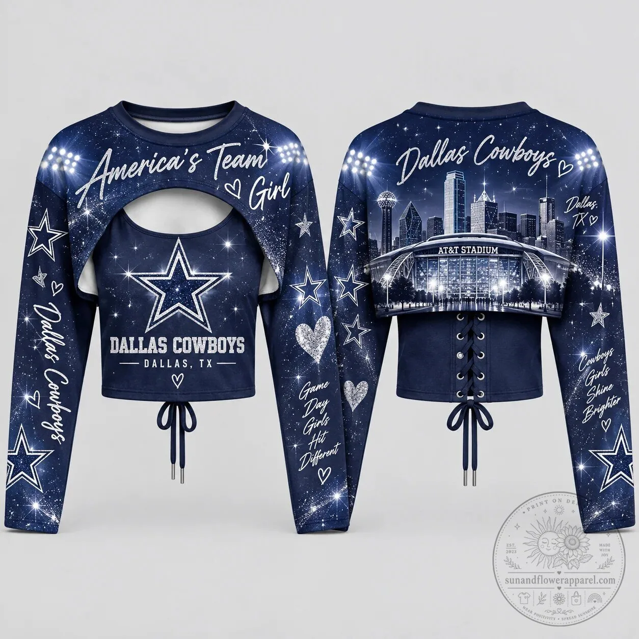 Dallas Cowboys America's Team Girl Cropped Long Sleeve Shrug Top