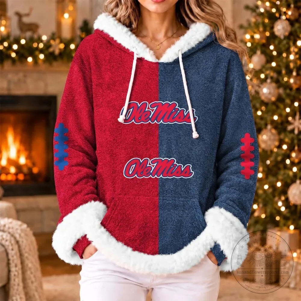 Ole Miss Rebels Women's Split Red and Blue Christmas Fleece Hoodie