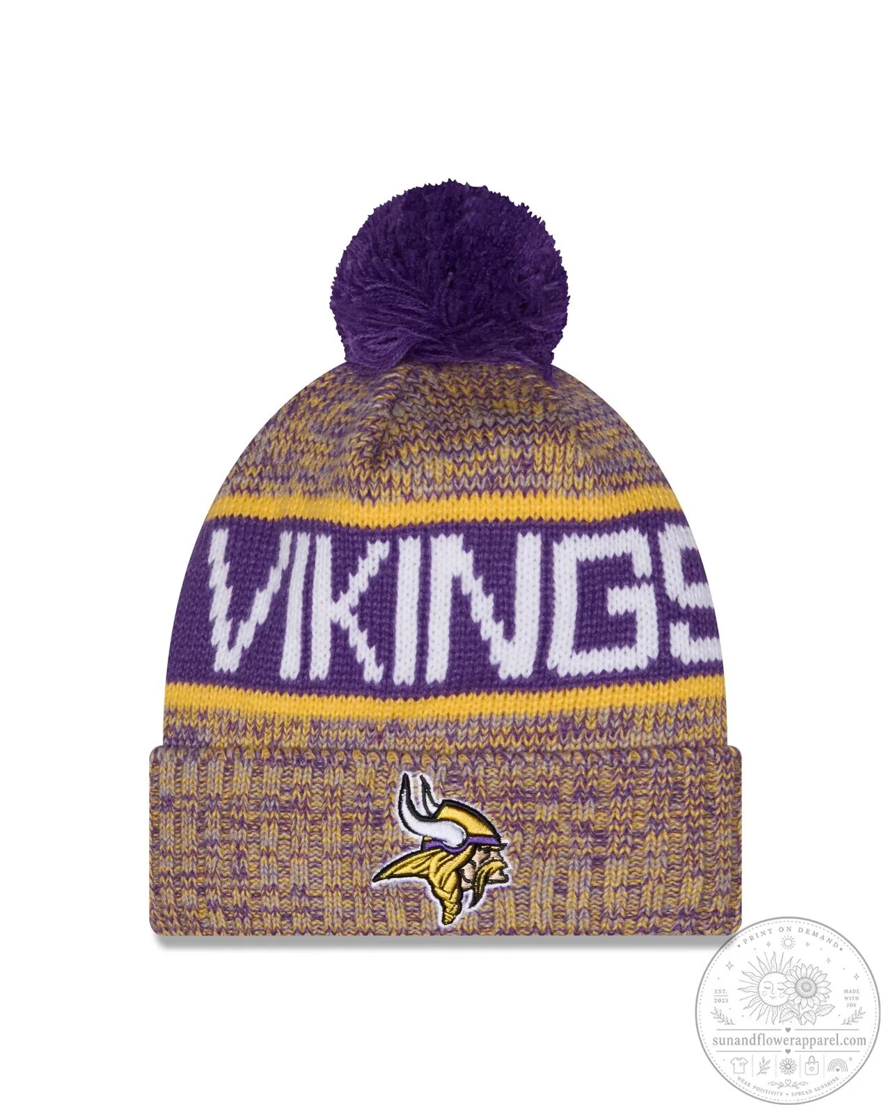 Minnesota Vikings Purple Gold White Knit Pom Beanie Cap Hat