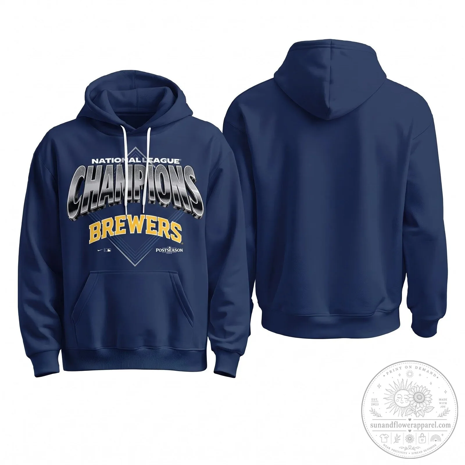 Milwaukee Brewers National League Champions Postseason Navy Blue Hoodie