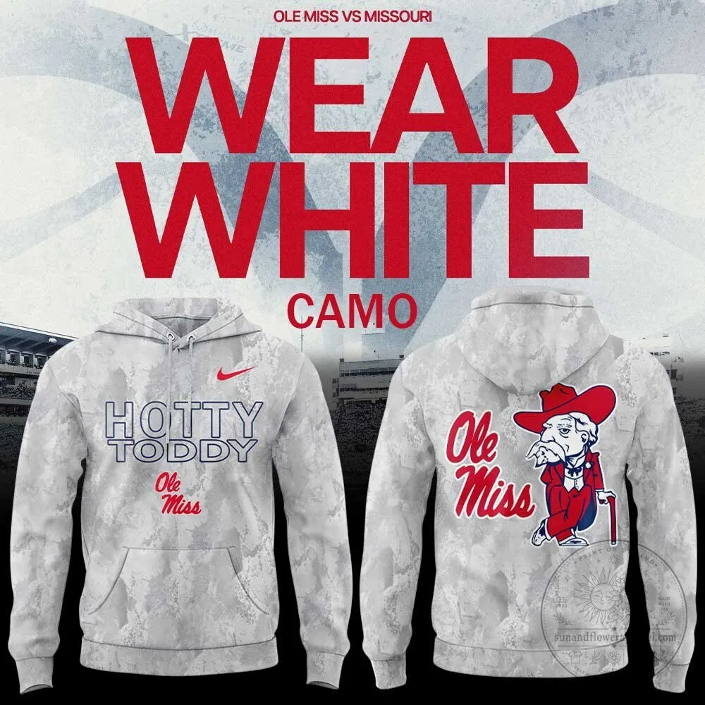 Ole Miss Game Day Hotty Toddy Camo White Hoodie