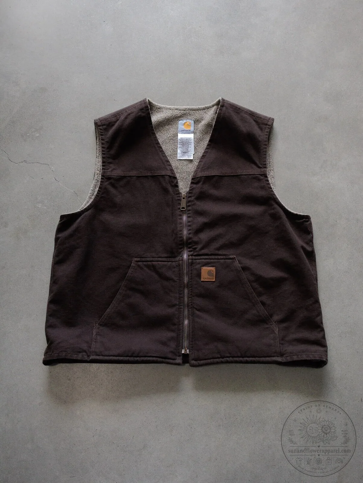 Vintage Carhartt Sherpa Lined Vest Dark Brown Full Zip Workwear Jacket