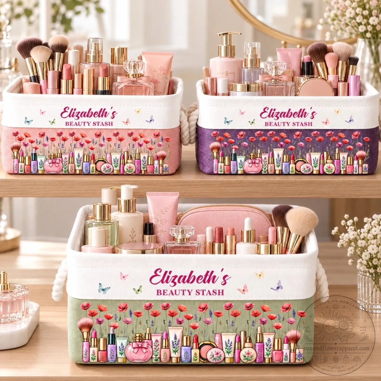 Personalized Elizabeth's Beauty Stash Makeup Storage Basket