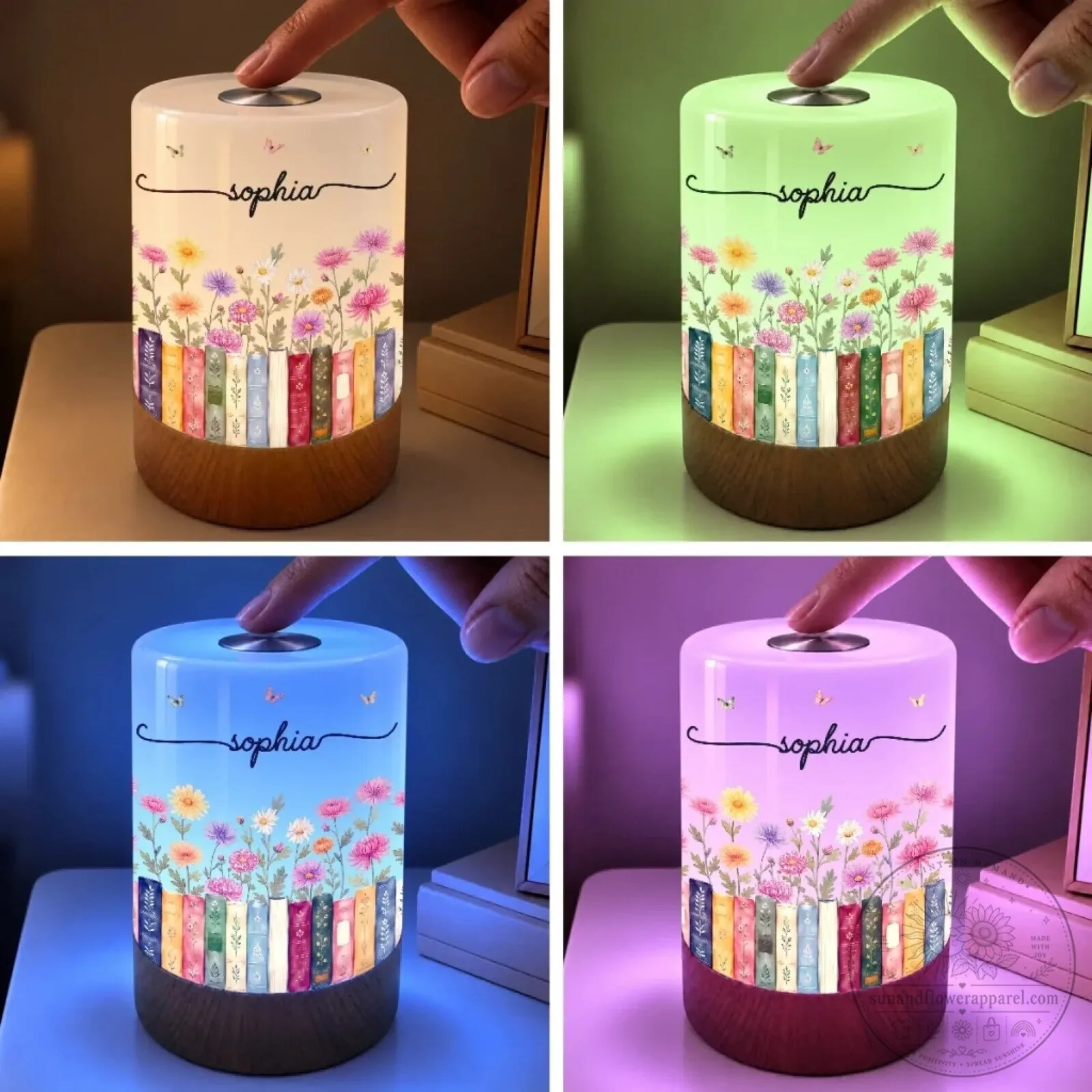 Personalized Floral Bookshelf Night Light for Book Lovers, Custom Name Lamp 10 Personalized Floral Bookshelf Night Light for Book Lovers, Custom Name Lamp