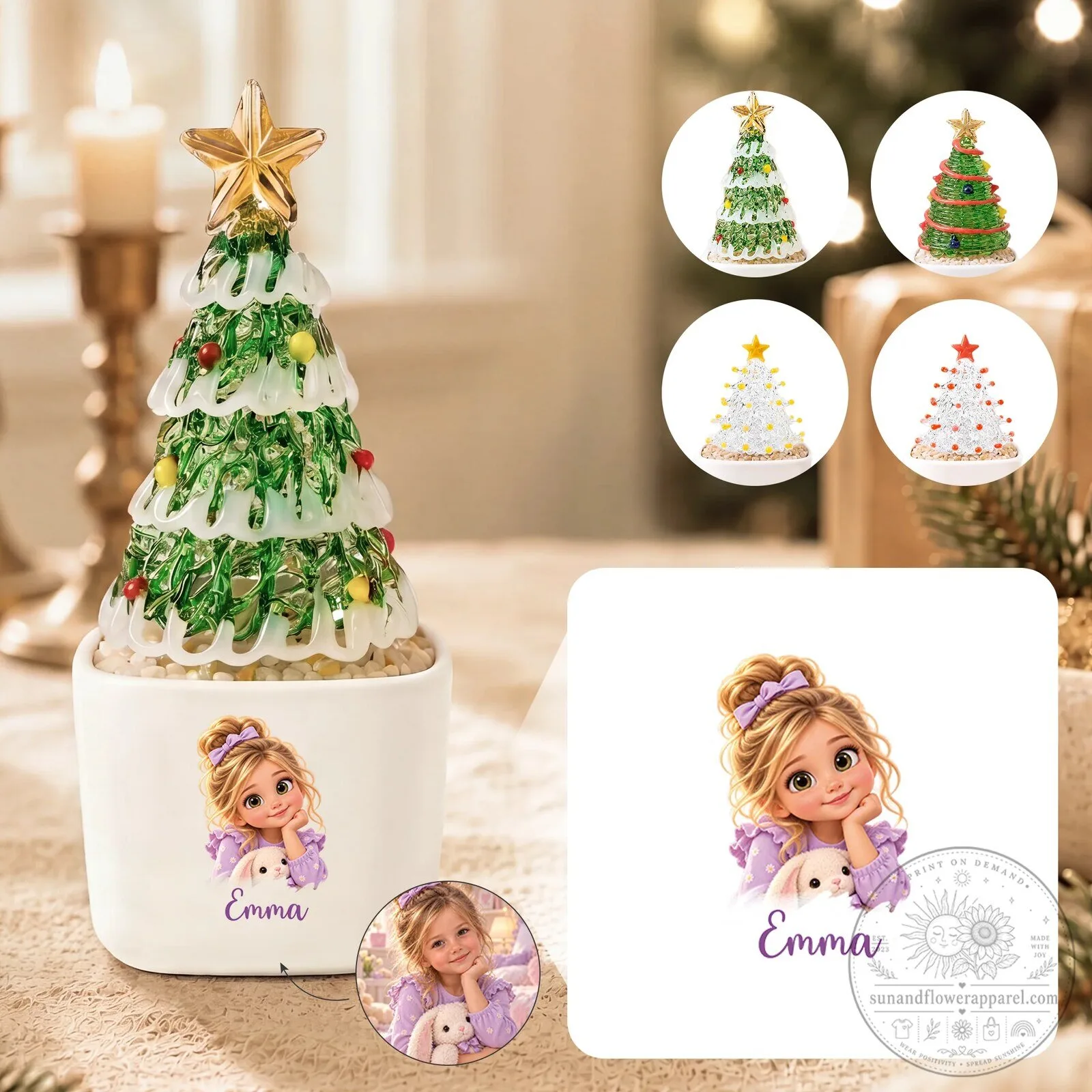 Personalized Cartoon Girl Christmas Tree Glass Potted Decoration