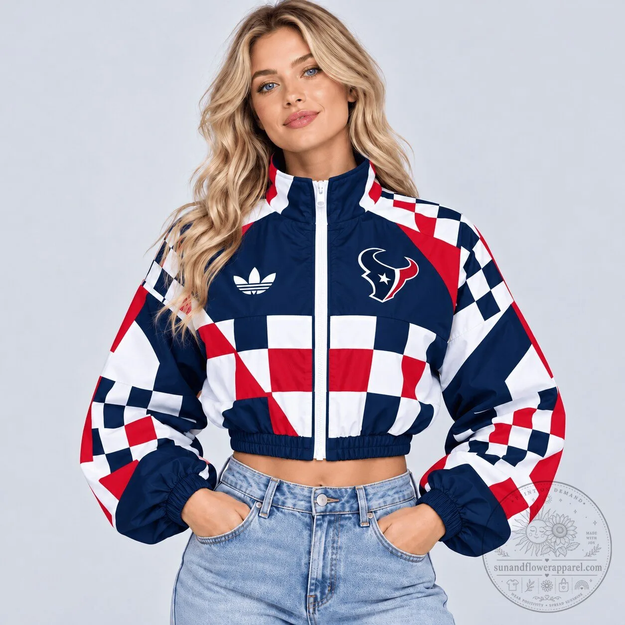 Houston Texans NFL Retro Racing Checkered Flag Colorblock Full-Zip Jacket