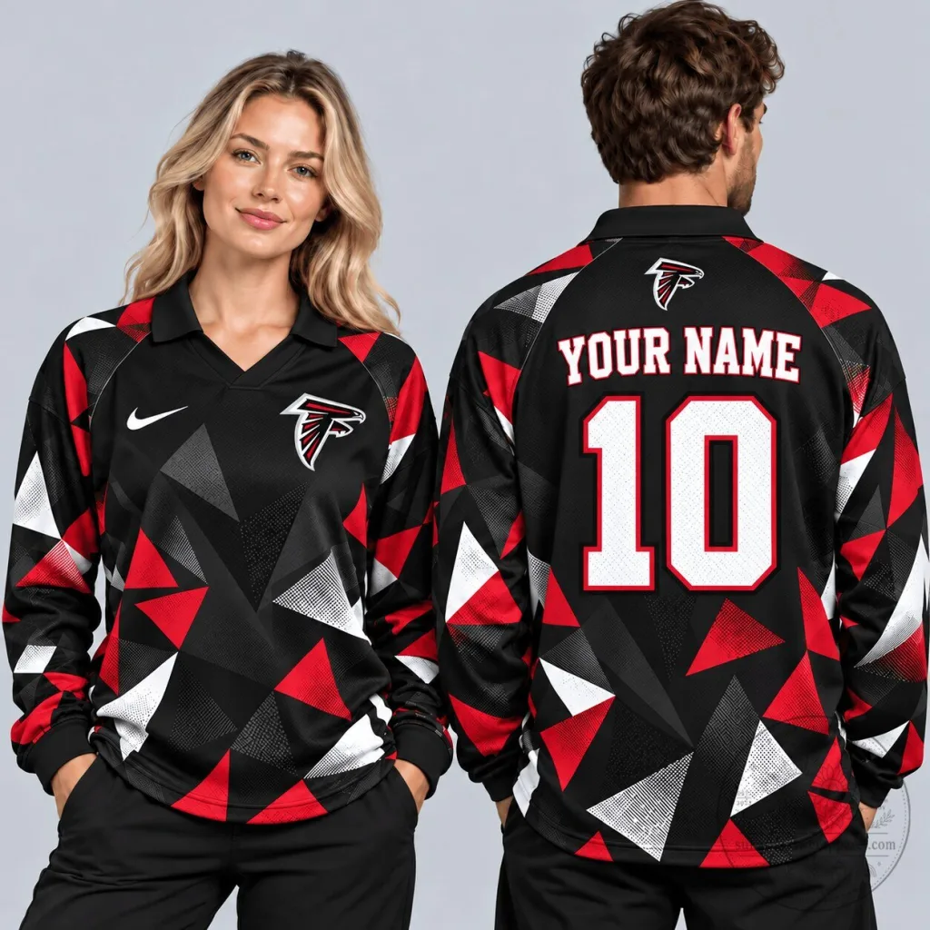 Atlanta Falcons Custom Name and Number Abstract Camouflage Long-Sleeve Polo Shirt Atlanta Falcons Custom Name and Number Abstract Camouflage Long-Sleeve Polo Shirt