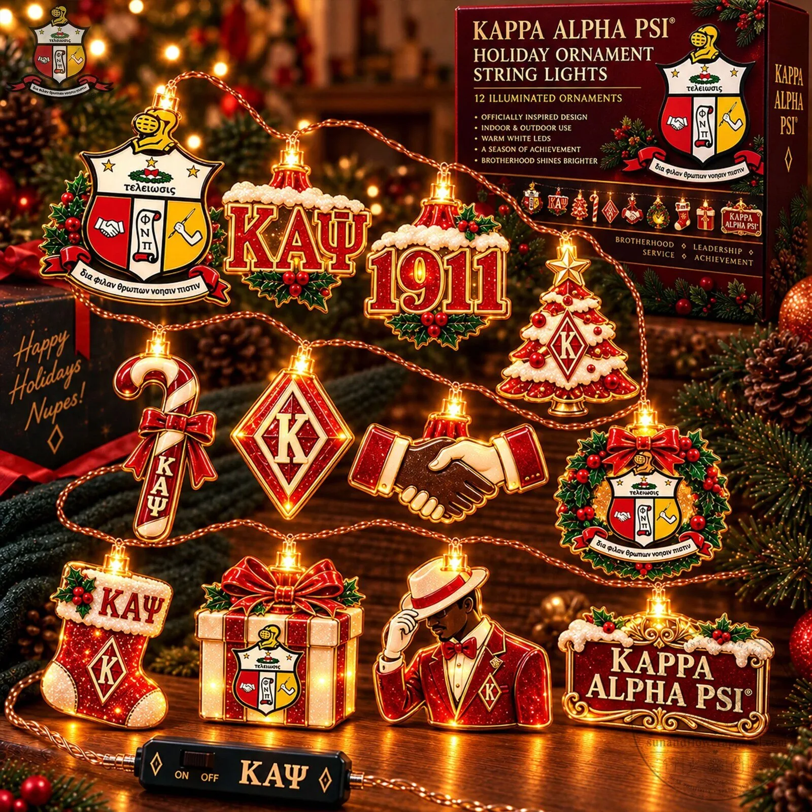 Kappa Alpha Psi Fraternity Holiday Christmas Ornament String Lights