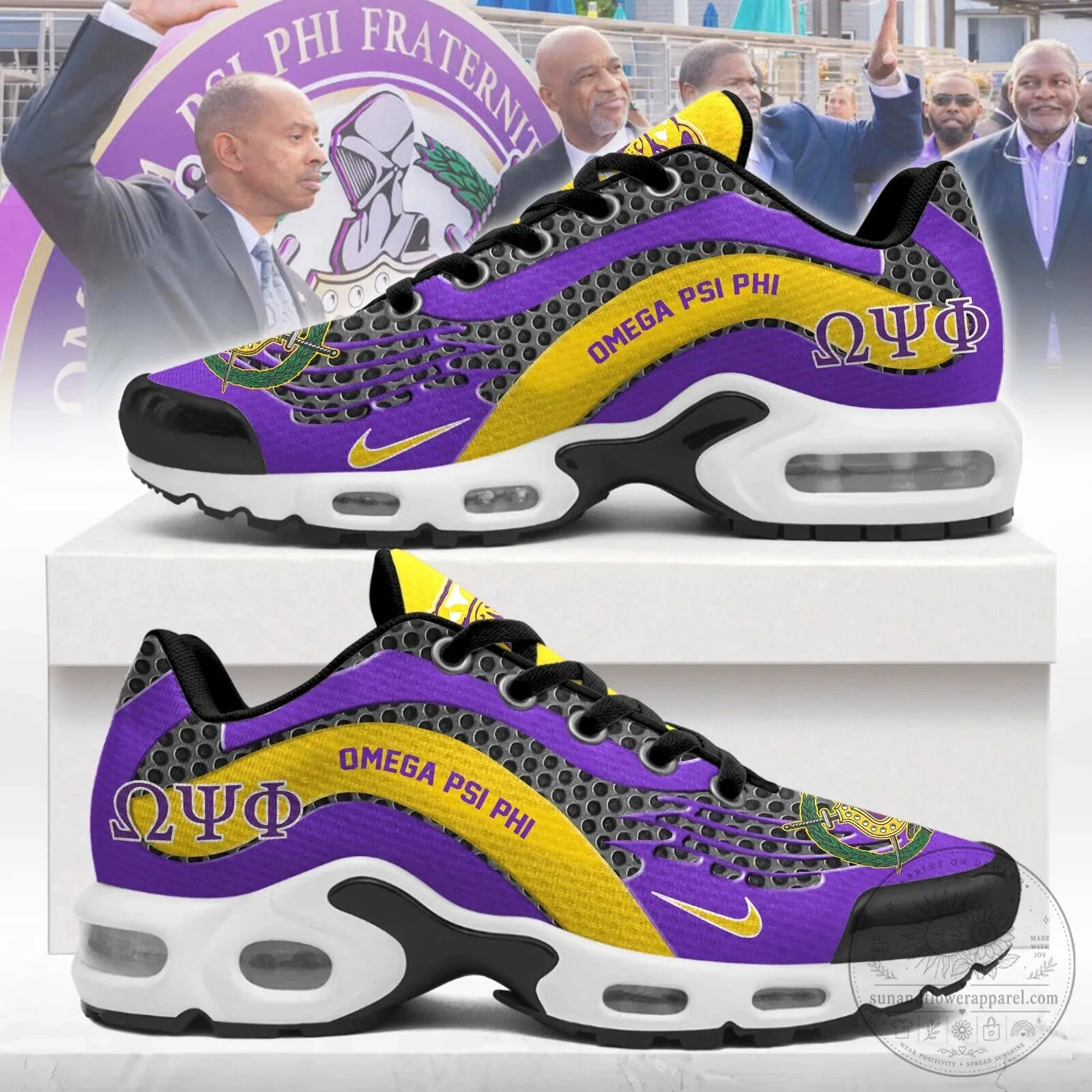 Omega Psi Phi Fraternity Divine Nine Purple and Gold Athletic Sneakers