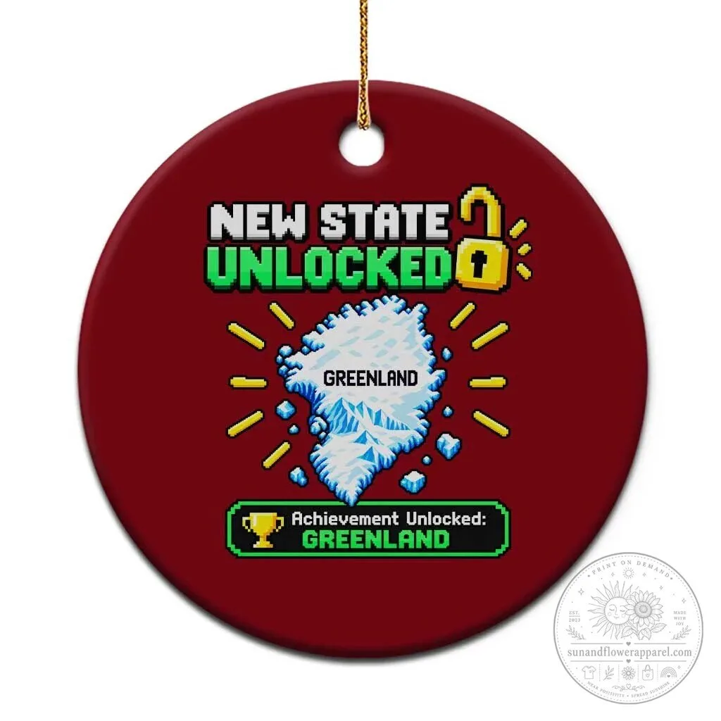 New State Unlocked Greenland Pixel Art Map Ceramic Christmas Ornament