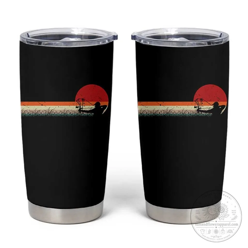 Retro Archery Bow Hunter Sunset Tumbler Cup for Deer and Elk Hunting