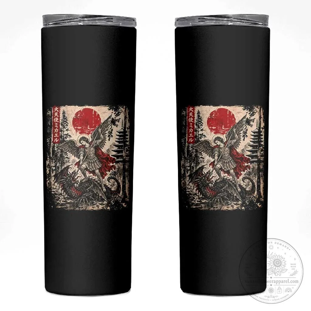 Archangel Michael Defeating Dragon Japanese Ukiyoe Art Skinny Tumbler