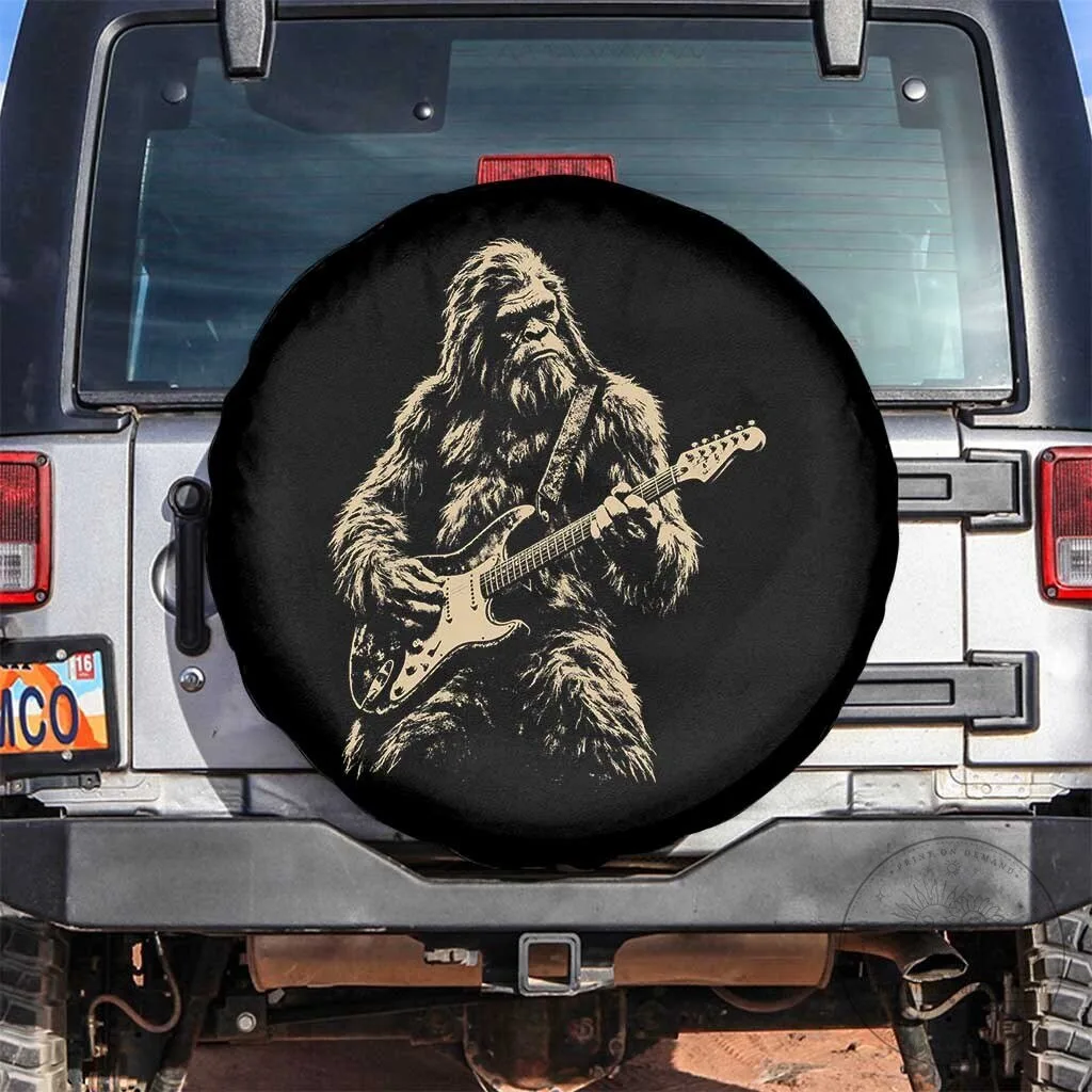 Bigfoot Playing Guitar Spare Tire Cover Sasquatch Rock Music Lover Car Accessory