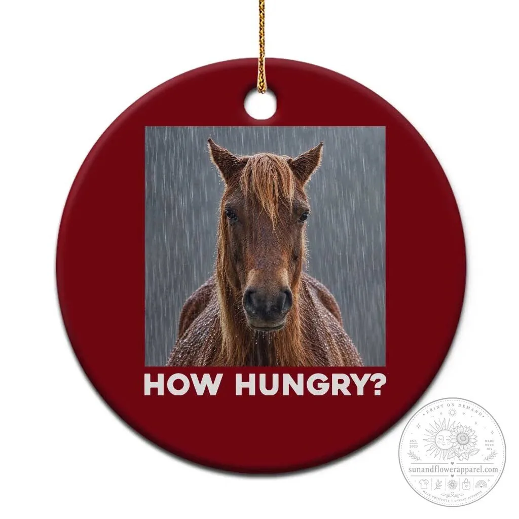 Funny Horse Meme How Hungry Ceramic Christmas Tree Ornament
