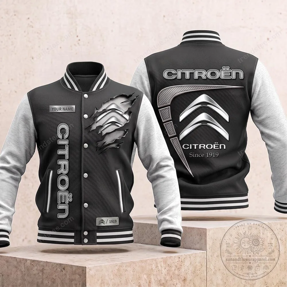 Citroen Car Logo Black and White Varsity Jacket