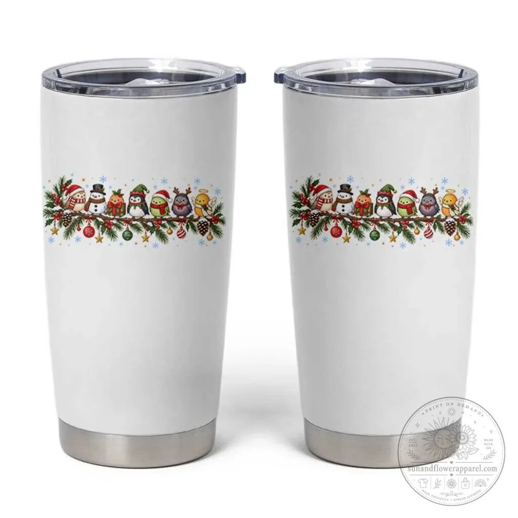 Christmas Bird Tumbler Cup, Cute Winter Nature Lover Gift with Birds on a Branch Design