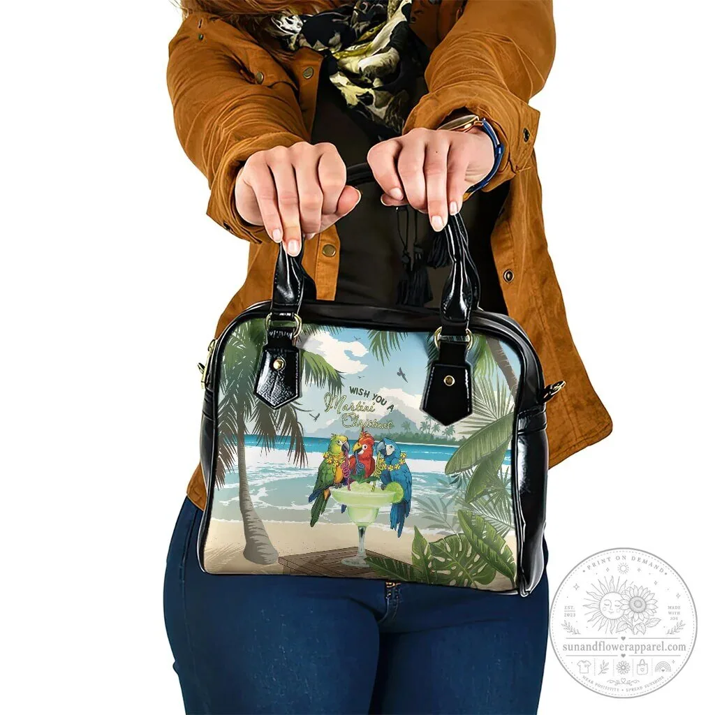 Merry Martini Christmas Parrot Tropical Beach Shoulder Handbag