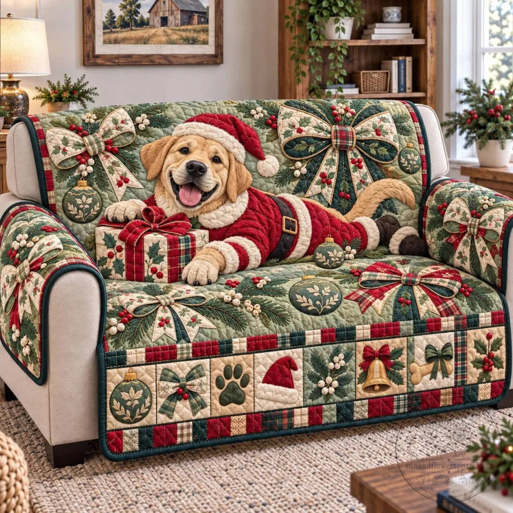 Labrador Retriever Santa Christmas Quilted Sofa Cover Labrador Retriever Santa Christmas Quilted Sofa Cover