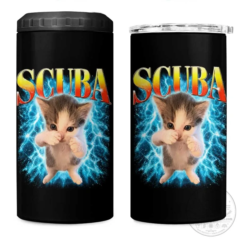 Funny Scuba Kitten Meme 90s Retro Bootleg Graphic Can Cooler Tumbler