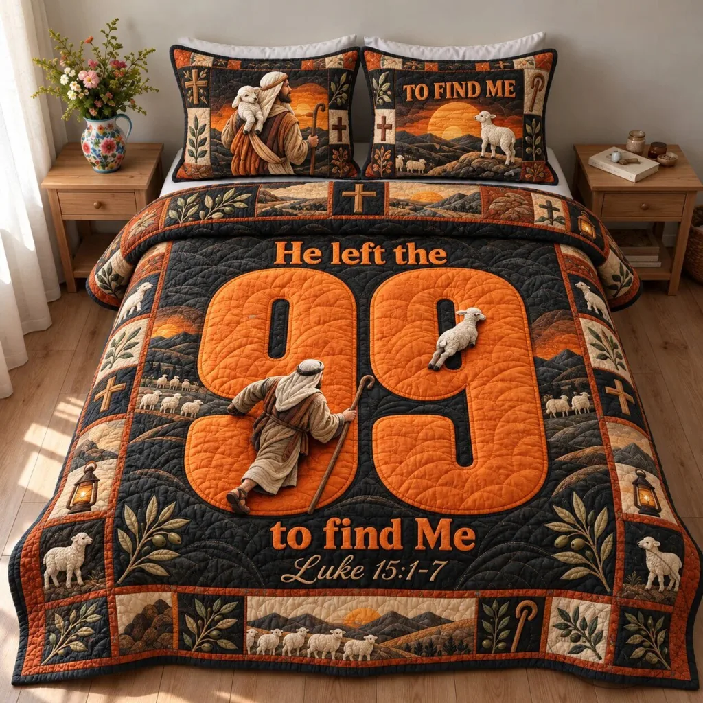 He Left The 99 To Find Me Luke 151-7 Christian Quilted Bedding Set He Left The 99 To Find Me Luke 15:1-7 Christian Quilted Bedding Set