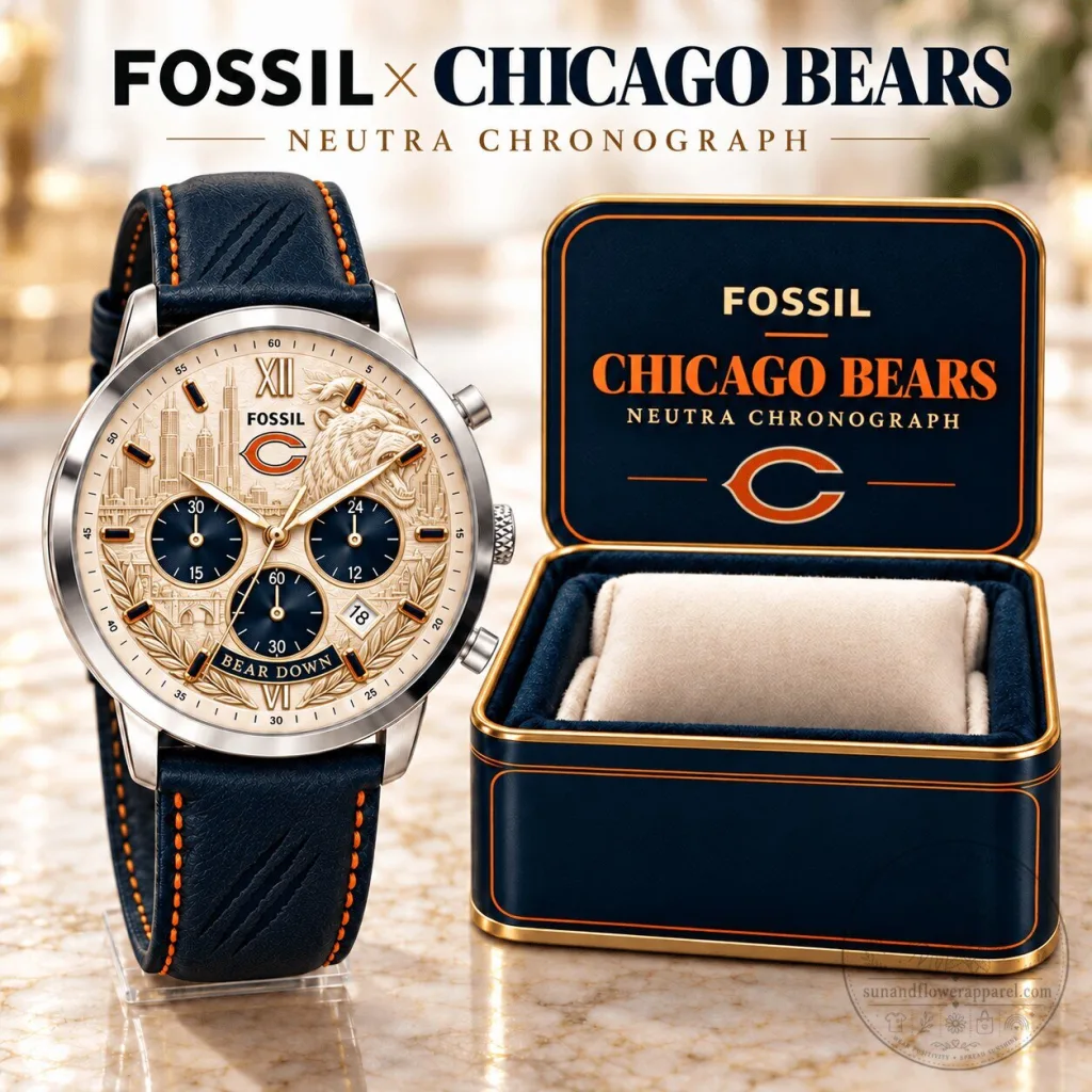 Fossil Chicago Bears Neutra Chronograph Stainless Steel Watch with Leather Strap Fossil Chicago Bears Neutra Chronograph Stainless Steel Watch with Leather Strap