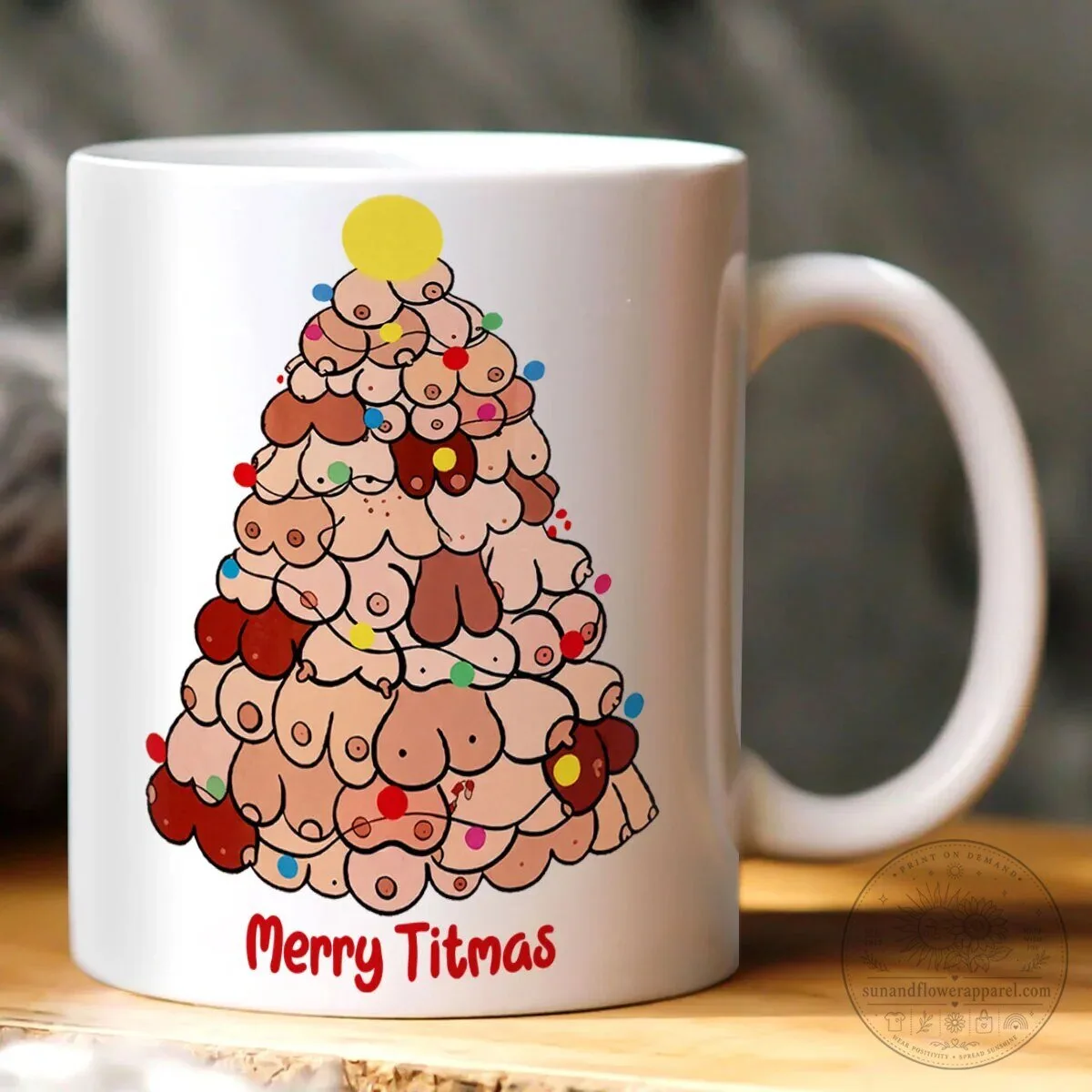 Merry Titmas Funny Christmas Tree Boobs Ceramic Coffee Mug