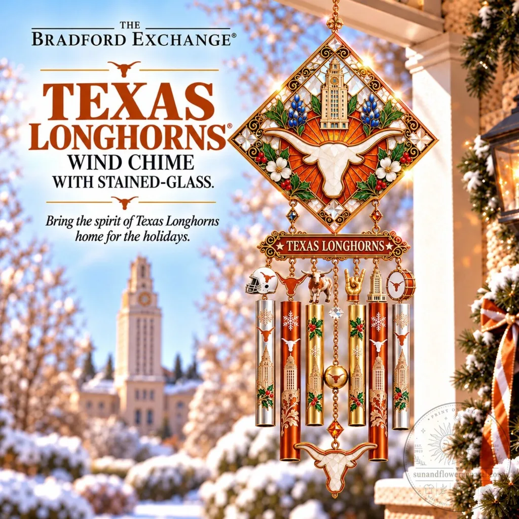 Texas Longhorns Stained Glass Christmas Wind Chime for Outdoor Decor Texas Longhorns Stained Glass Christmas Wind Chime for Outdoor Decor