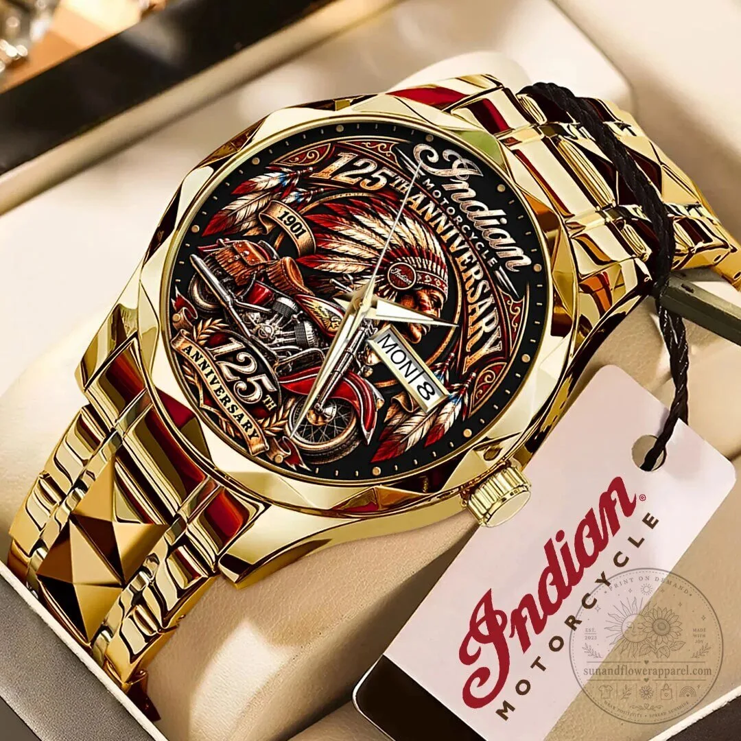 Gold Quartz Watch in Stainless Steel for Indian Motorcycle’s 125th Anniversary