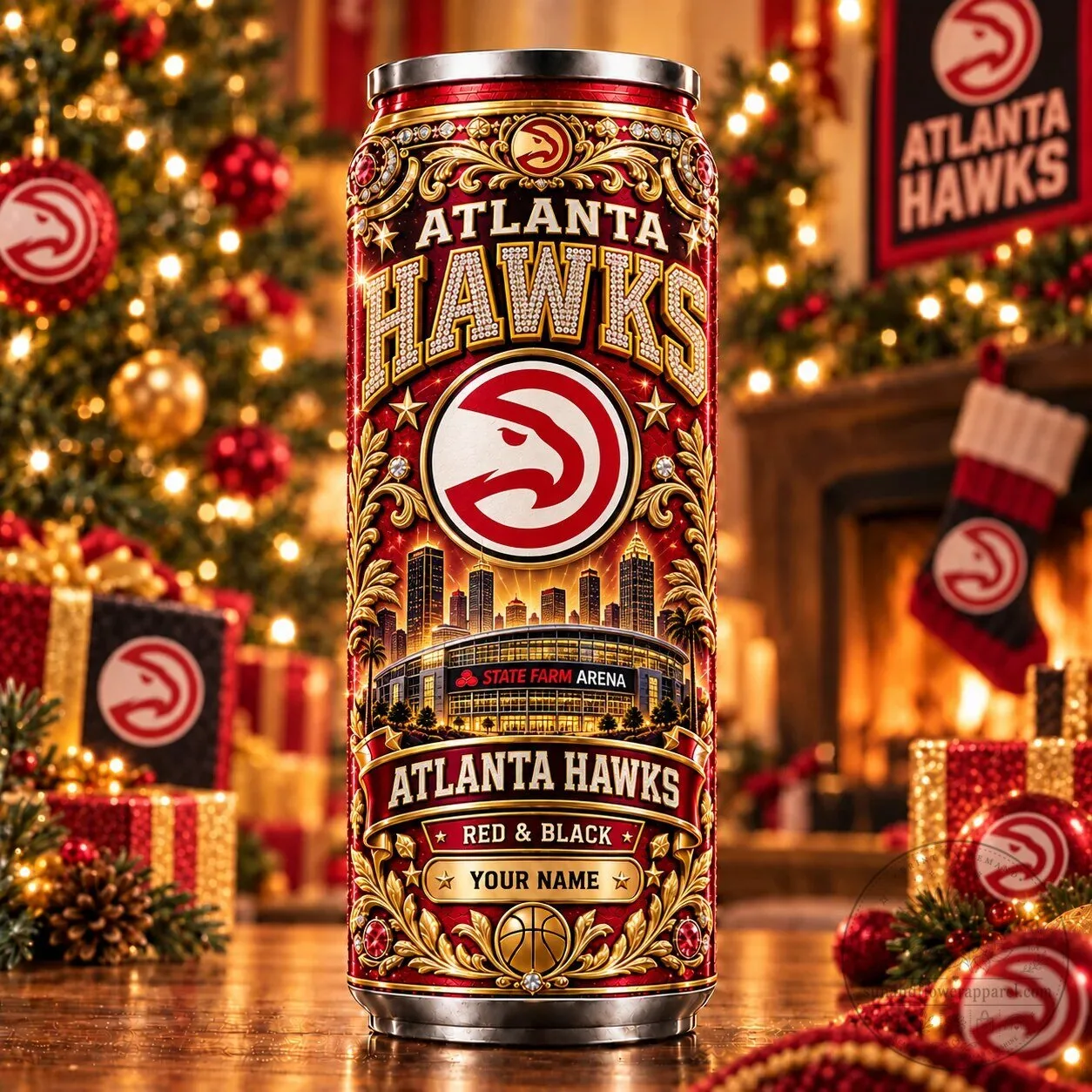 Atlanta Hawks NBA Basketball Team Personalized Red and Black Can Tumbler