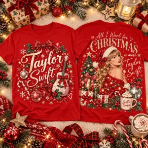 Taylor Swift Christmas Holiday Guitar and Presents Red T-Shirt