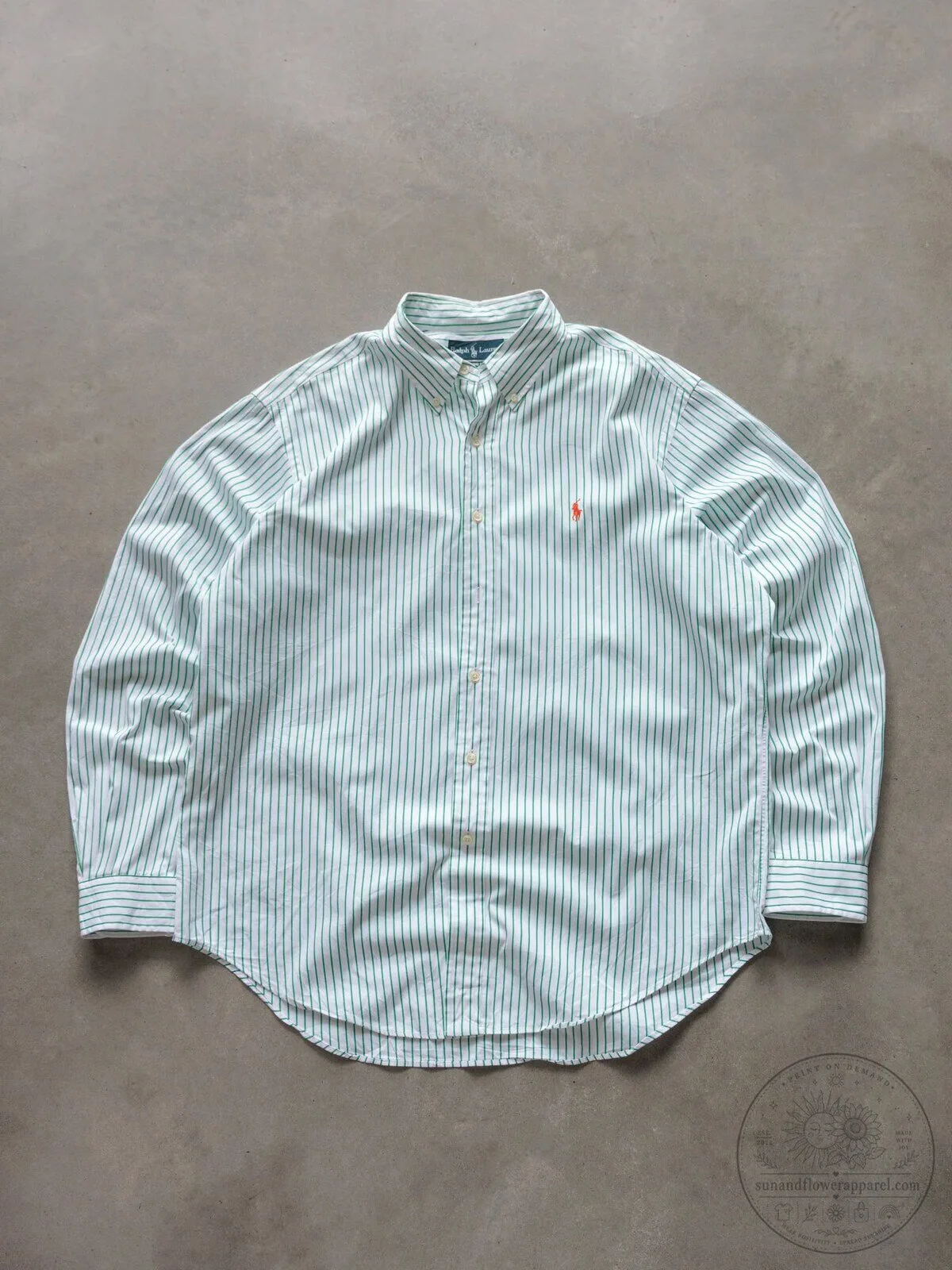 Vintage Ralph Lauren Green Striped Button-Down Long Sleeve Shirt