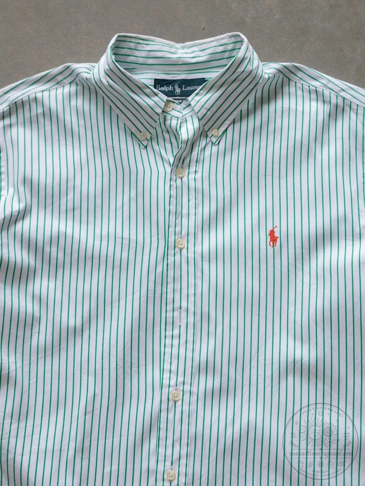 Vintage Ralph Lauren Green Striped Button-Down Long Sleeve Shirt 6 Vintage Ralph Lauren Green Striped Button-Down Long Sleeve Shirt