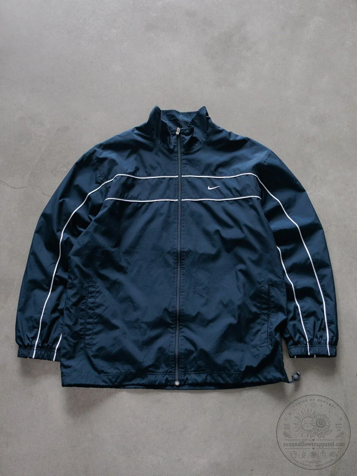 Vintage Nike Navy Blue Windbreaker Jacket with White Stripes