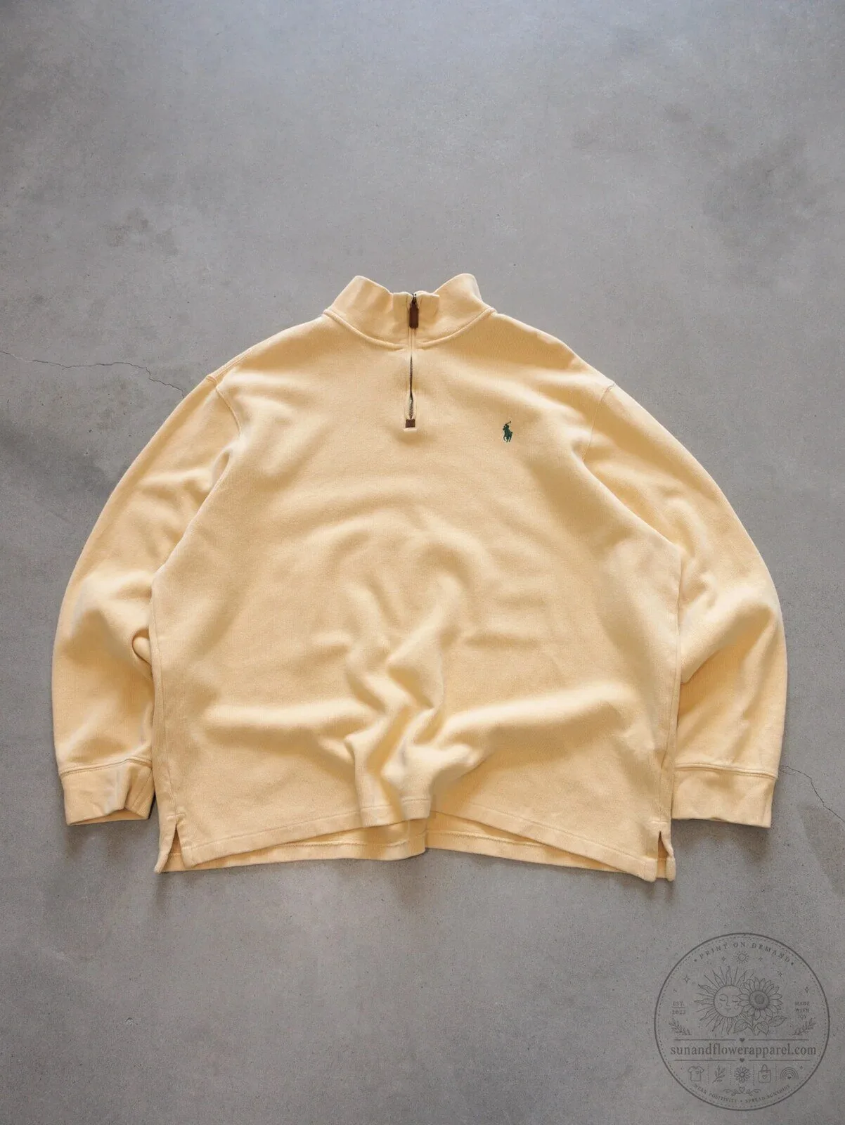 Vintage Polo Ralph Lauren Yellow Quarter Zip Pullover Sweatshirt for Men