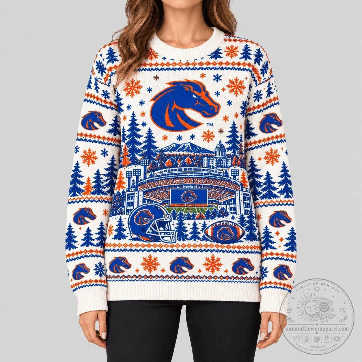 Boise State Broncos NCAA Stadium Christmas Knit Ugly Sweater