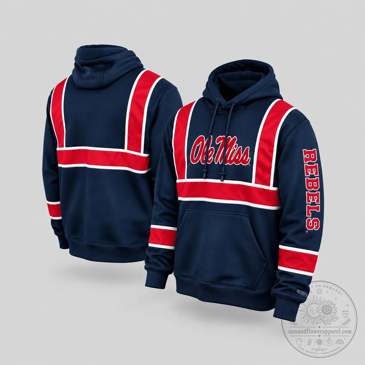 Ole Miss Rebels NCAA Reflective Stripe Navy Blue Hoodie for Men