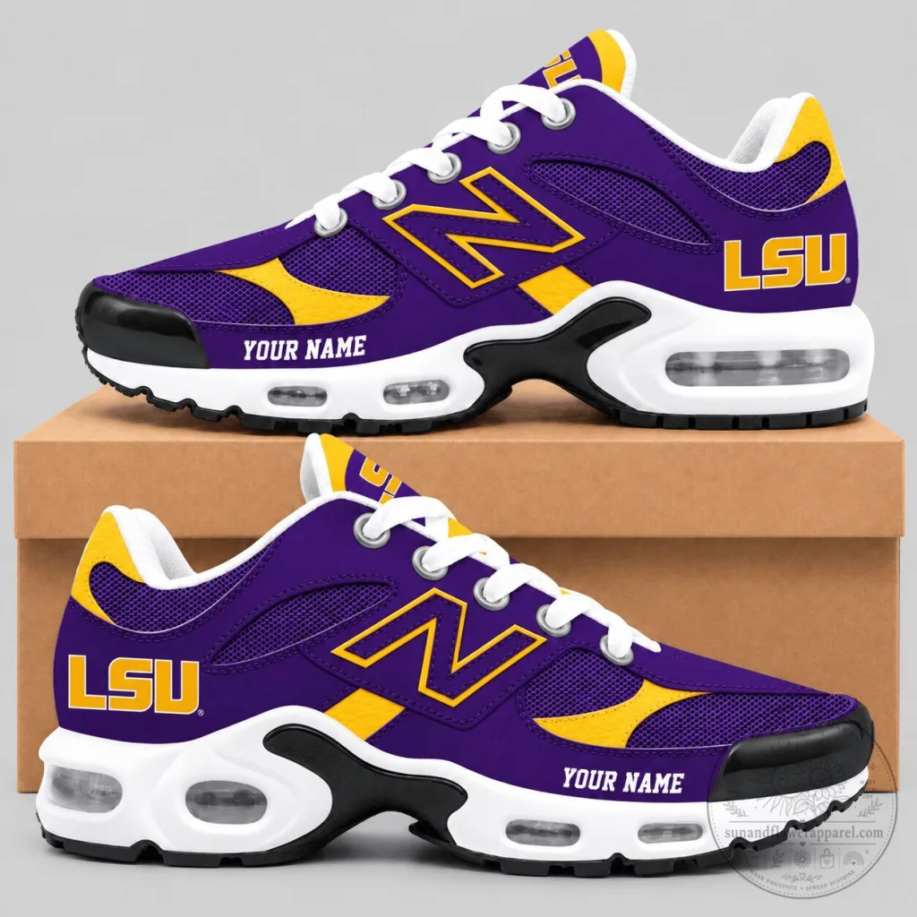 Louisiana State University Tigers Personalized Purple and Gold Running Shoes Louisiana State University Tigers Personalized Purple and Gold Running Shoes