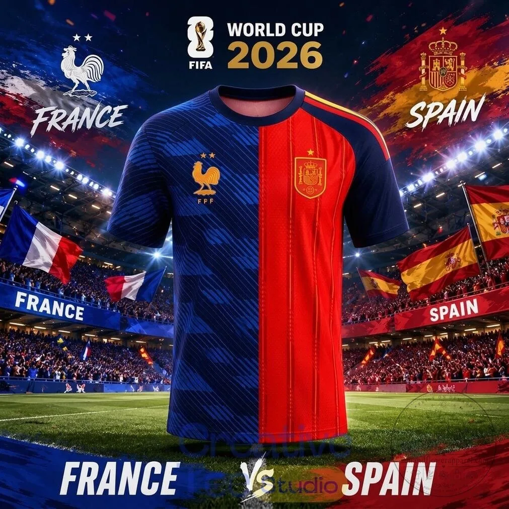 France Versus Spain 2026 World Cup Mashup Split Soccer Jersey