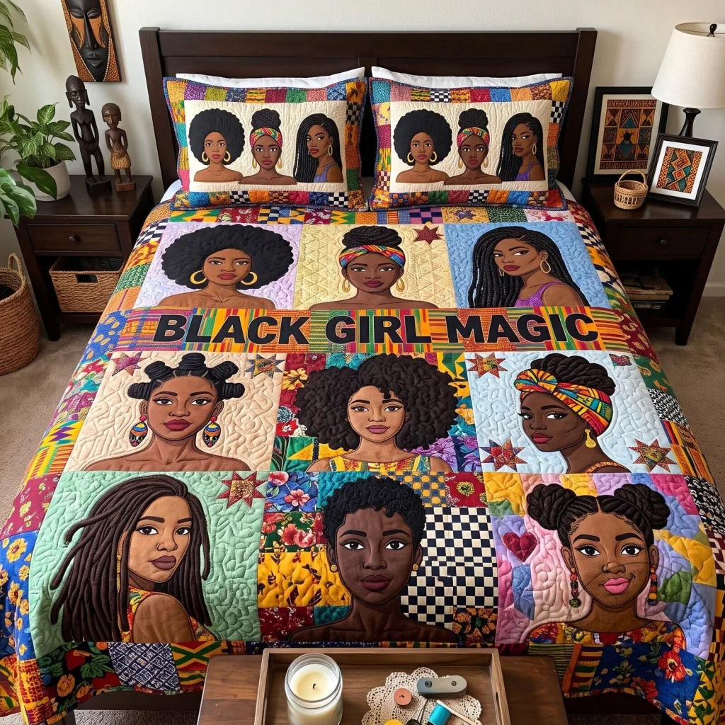 Black Girl Magic Melanin Queen African American Quilted Bedding Set Black Girl Magic Melanin Queen African American Quilted Bedding Set