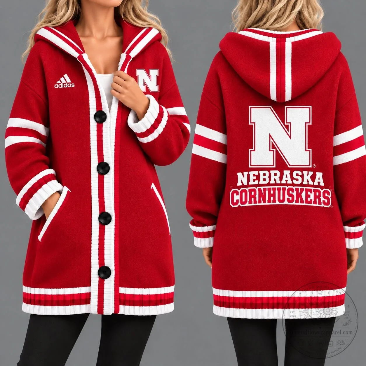 Nebraska Cornhuskers NCAA Game Day Striped Button Down Hooded Cardigan 3 Nebraska Cornhuskers NCAA Game Day Striped Button Down Hooded Cardigan