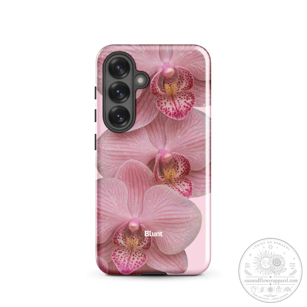 Athena Pink Orchid Floral Glitter Samsung Phone Case Athena Pink Orchid Floral Glitter Samsung Phone Case