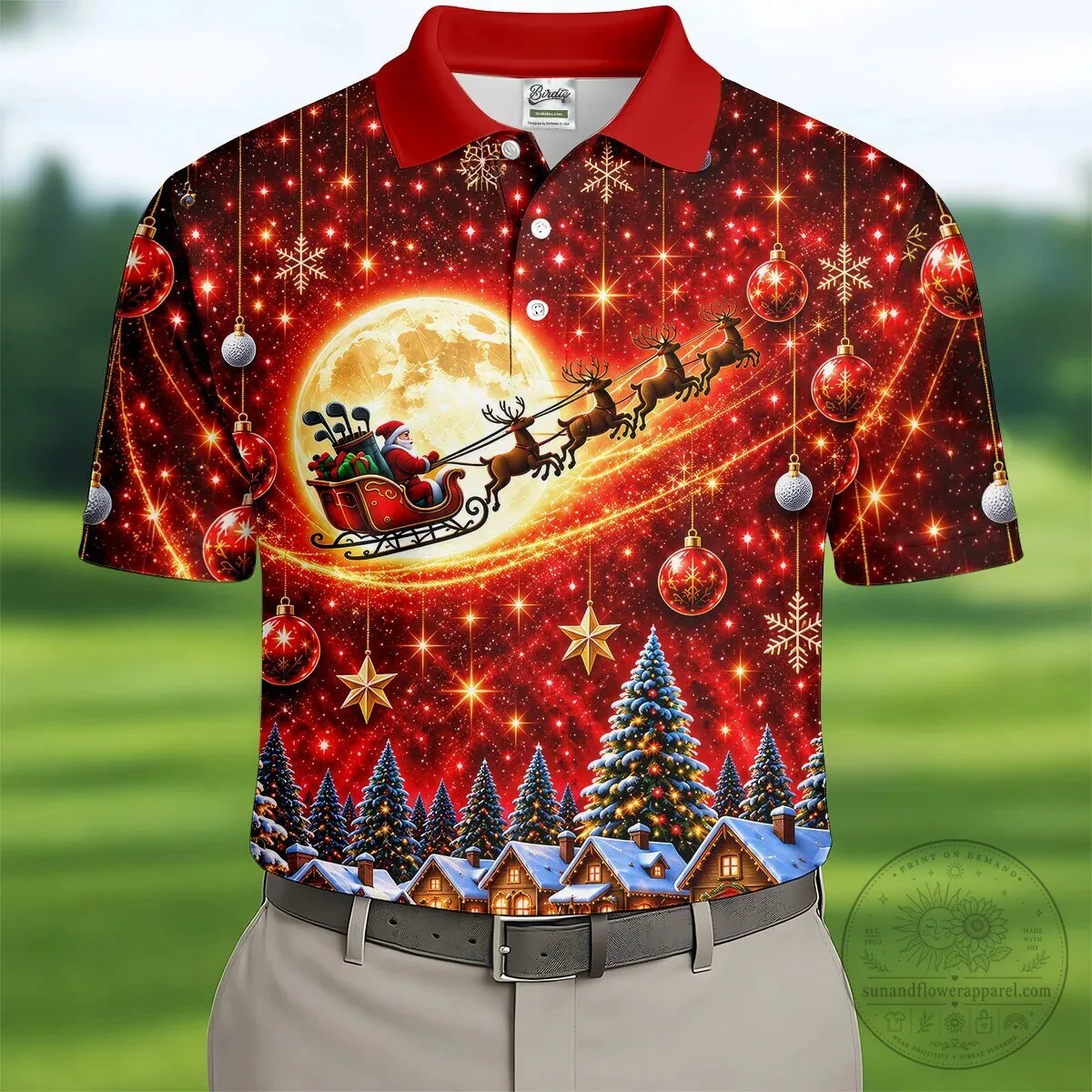 Santa Claus Sleigh Reindeer Christmas Golf Polo Shirt for Men 14 Santa Claus Sleigh Reindeer Christmas Golf Polo Shirt for Men