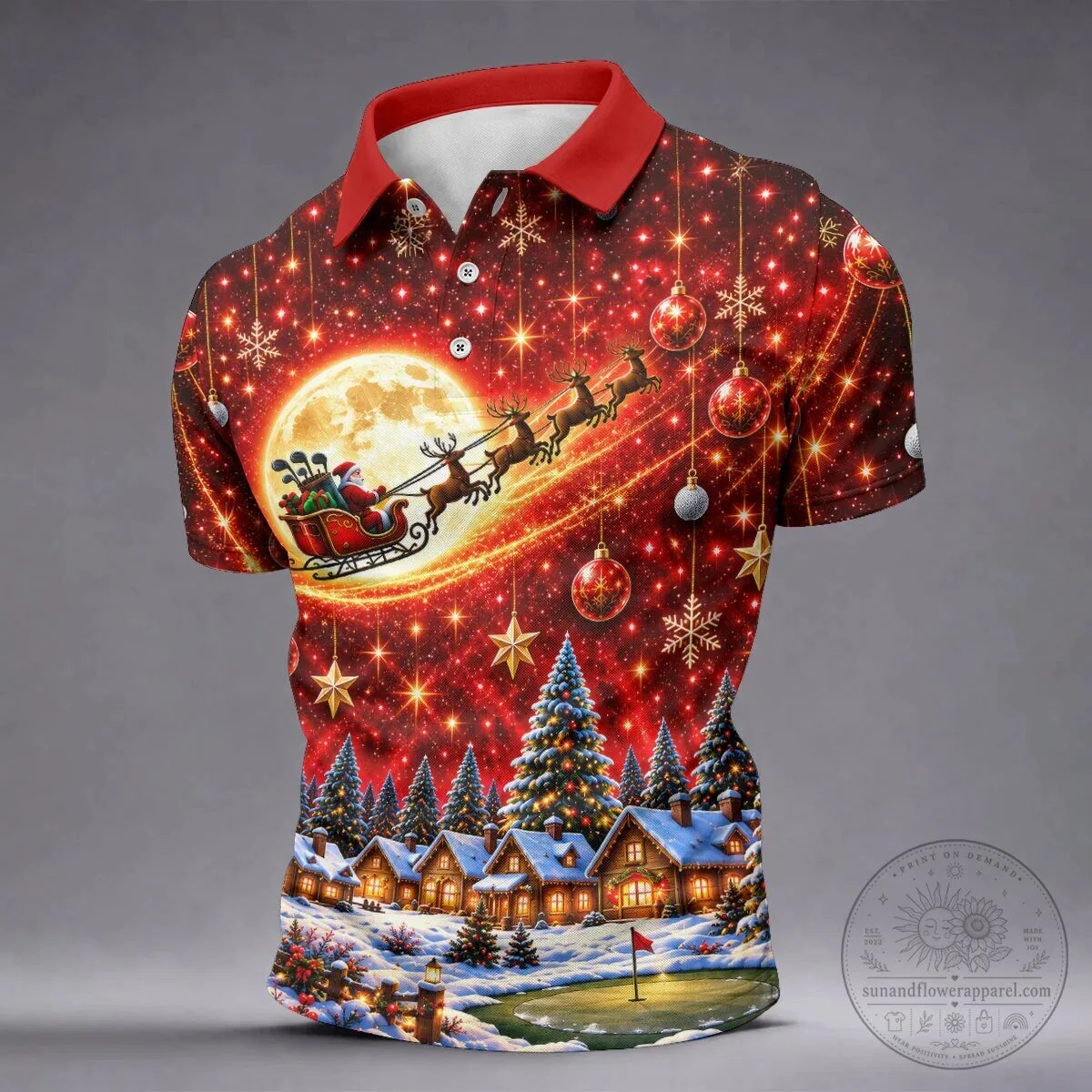 Santa Claus Sleigh Reindeer Christmas Golf Polo Shirt for Men 15 Santa Claus Sleigh Reindeer Christmas Golf Polo Shirt for Men