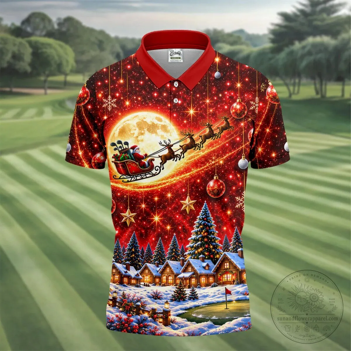 Santa Claus Sleigh Reindeer Christmas Golf Polo Shirt for Men 16 Santa Claus Sleigh Reindeer Christmas Golf Polo Shirt for Men
