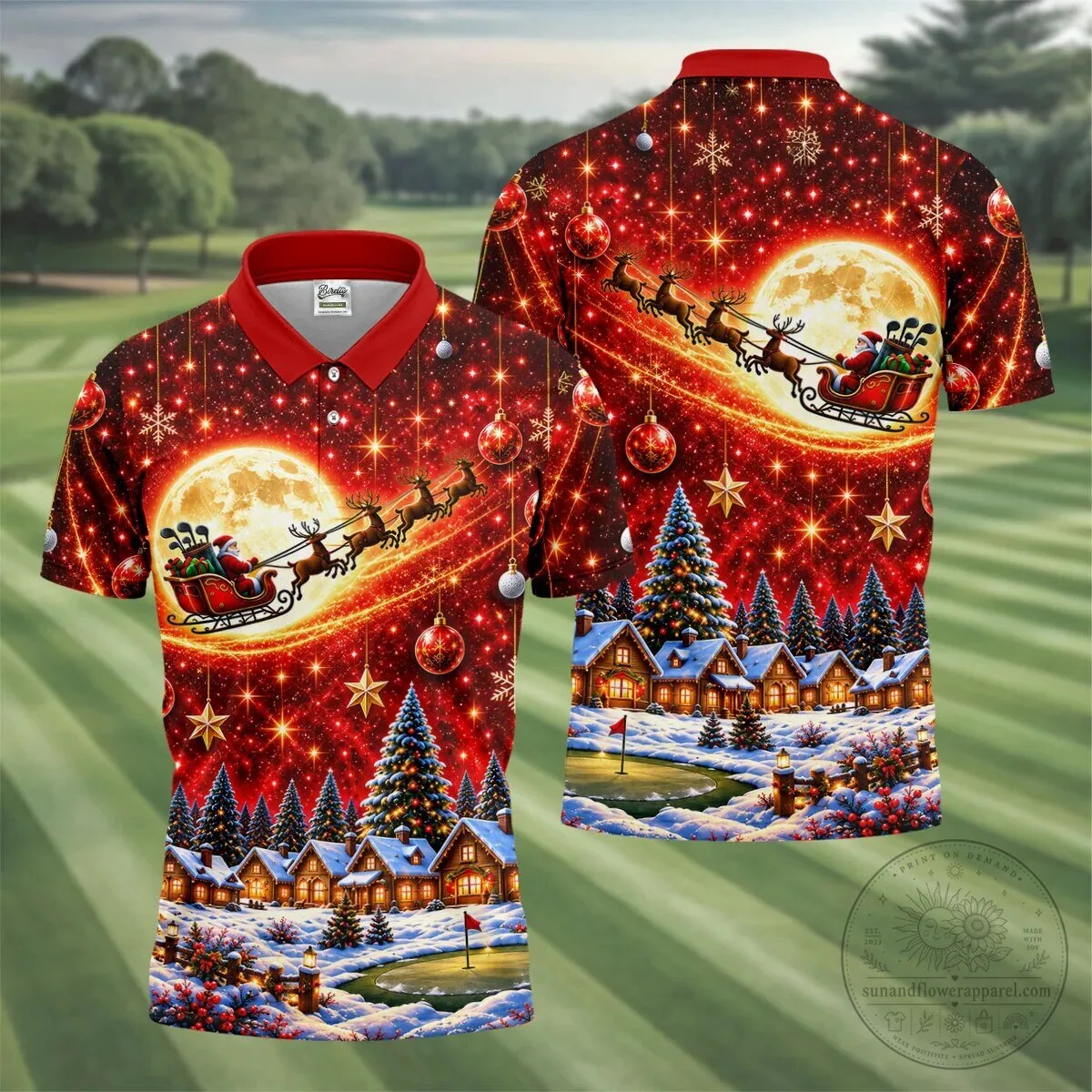 Santa Claus Sleigh Reindeer Christmas Golf Polo Shirt for Men 17 Santa Claus Sleigh Reindeer Christmas Golf Polo Shirt for Men